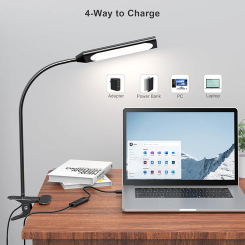 Desk Lamp Clip on LED Desk Lamp 3 Color Modes 14 Brightness Dimmable Table Lamp Metal Clip 360° Adjustable Gooseneck Portable Reading Lamp for Hom...