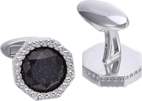 Octagon Black Obsidian Gemstone Men's Cufflinks In Gift Case Silver / 14K Gold Plated Cufflinks for Men Jewelry for Wedding Party Business Birthda...