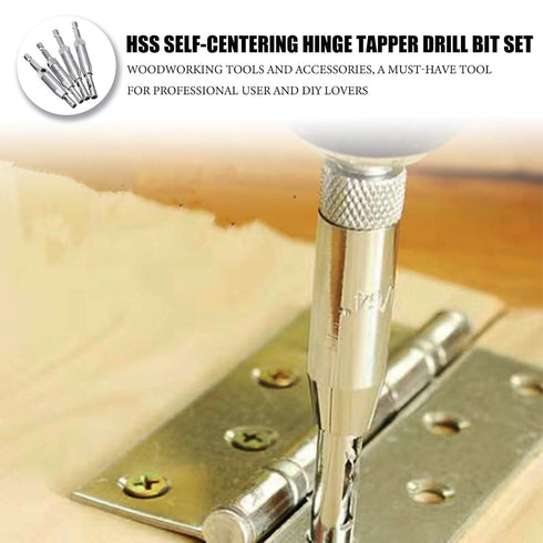 Self Centering Drill Bit Set, 4 PCS HSS Self-Centering Hinge Tapper Core Drill Bit Set, Woodworking Tools and Accessories 5/64", 7/64", 9/64", 11/...