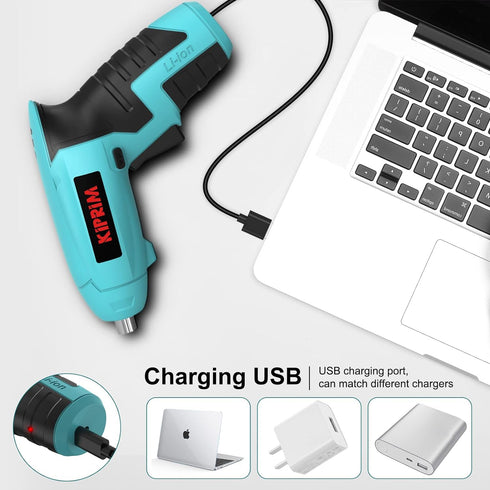 Small 4V Electric Screwdriver,Kiprim ES3 Cordless Screwdriver Tool with Rechargeable Battery,LED Front Light & Power Display Light for Home DIY Bl...
