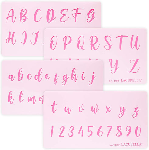 Calligraphy Cake Stencil Cursive Alphabet Letter Number Writing 1.5 Inch Set of Four Upper and Lower Case - for Cake Wood Canvas Airbrush Art and ...