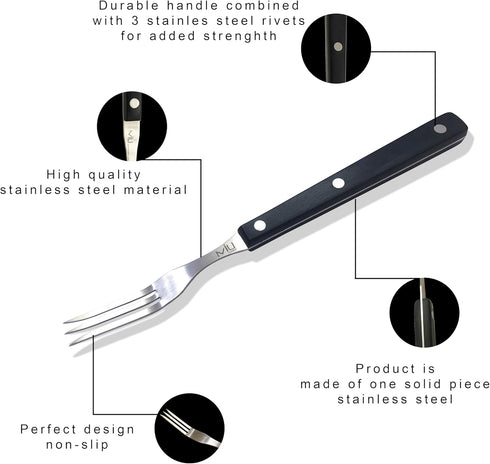 WALLFARM Granny Fork 10" 3-Tine - Pro-Grade Stainless Steel - Heat-Resistant BBQ Meat Fork - Ideal for Serving, Cooking, Turning, Roasting, Shredd...