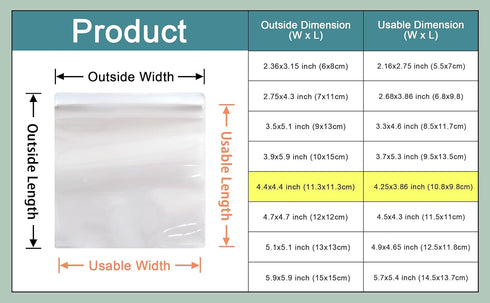 PABCK 4.4x4.4 inch (Inside Size 4.25x3.86 inch) 5.9mil Clear Jewelry Anti Oxidation Bag Clarity Packaging for Zip Resealable Closure Lock Pouch Pl...