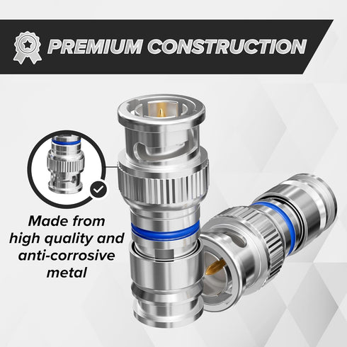 THE CIMPLE CO BNC Compression Connector for RG6 Coaxial Cable - Pack of 4 - Solid Construction with High Grade Metals - Male BNC Connectors for CC...