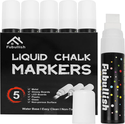 Windows Markers for Car, 5 Pack Washable Glass Pen, 15mm Jumbo White Paint Liquid Chalk Markers for Auto, Chalkboard, Blackboard, Bistro, Menus an...