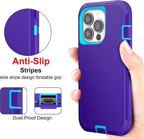 for iPhone 13 Pro Max 6.7" Heavy Duty Protection Case with 2 Screen Protector, Military Grade Drop Protective Shockproof Phone Case (Purple Blue)....