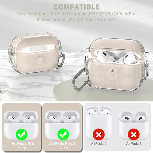 for Airpods Pro 2nd/1st Generation Case with Lock, Sun and Moon Engraved Airpod Pro Case 1&2 Protective Cover with Cleaner Kit&Keychain&Lanyard fo...