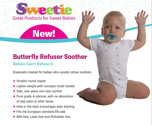 Sweetie Silicone Pacifier Refuser Soother 100% Silicone BPA Free 2 Count (Turquoise)...
