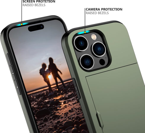 Nvollnoe Compatible with iPhone 15 Pro Case with Card Holder Heavy Duty Protective Dual Layer Shockproof Hidden Card Slot Slim Wallet Phone Cover ...