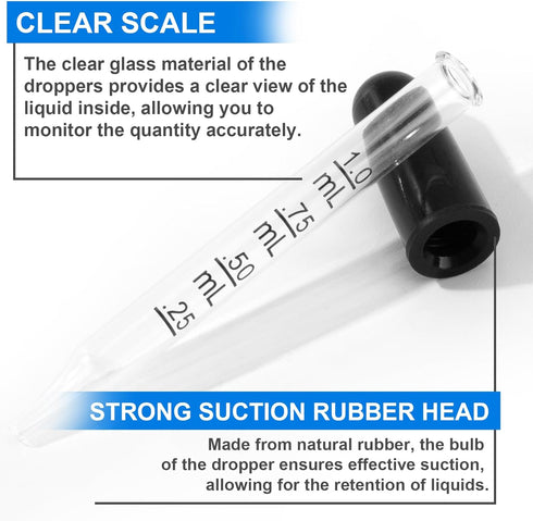 10Pcs Eye Dropper with Durable Rubber Head, 1ml Glass Dropper, Liquid Droppers for Oils, Eye Droppers for Medicine, Precise Pipette Droppers for C...