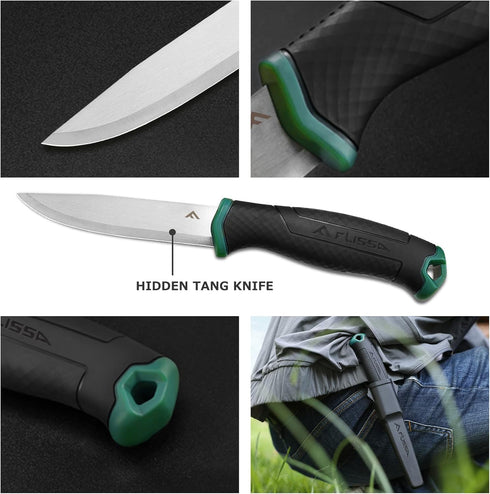 FLISSA Bushcraft Knife, Fixed Blade Knife with Nylon Sheath, Stainless Steel Blade, Ideal for Camping, Backpacking, Fishing, Hiking or Survival, 4...