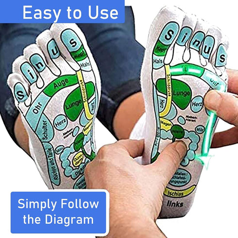 Acupressure Reflexology Socks for Women & Men Foot Massage Five Toe Separate Socks Cotton Reflexology Acupressure Charts & Rod Included; Relief Bo...
