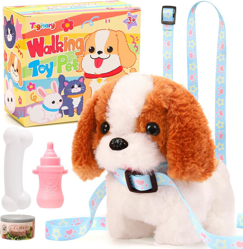 Tagitary Plush Toys Puppy Electronic Toy Walking and Barking Dogs,Tail Wagging Fake Dog Interactive Dog Toy for Kids with Leash,Easter Christmas B...