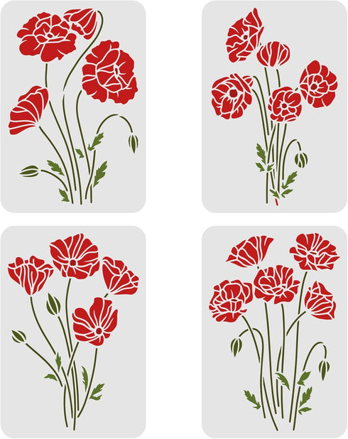 FINGERINSPIRE 4PCS Flower Bouquet Stencil 11.7x8.3 inch Large Wall Stencil Wildflower Stencils Bouquet Painting Stencils, Plastic Field Flower Cra...