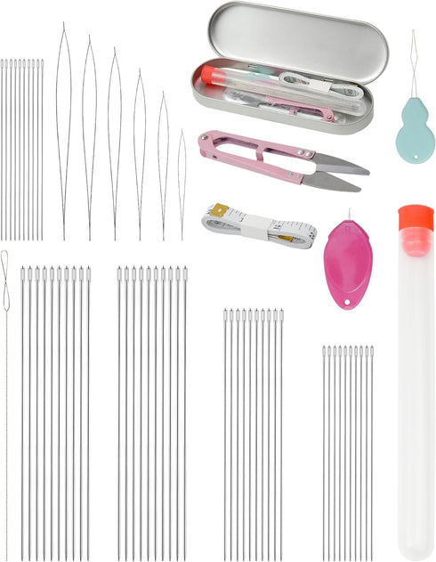 FIVEIZERO 60 Pieces Beading Needle Set, 5 Sizes Species Big Eye Beading Needles (with Threader) Needle Bottle, Yarn, Embroidery Needle, Thimble Fo...