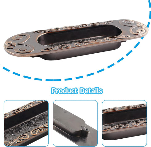 2 Pcs 4.13" European Recessed Flush Pull Handle, Stainless Steel Sliding Door Handle, Inset Antique Recessed Pull Handle for Cabinet Closet Dresse...