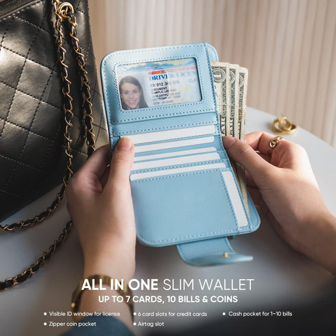 Womens Small Wallet for Airtag RFID Blocking Vegan Leather Airtag Wallet for Women...