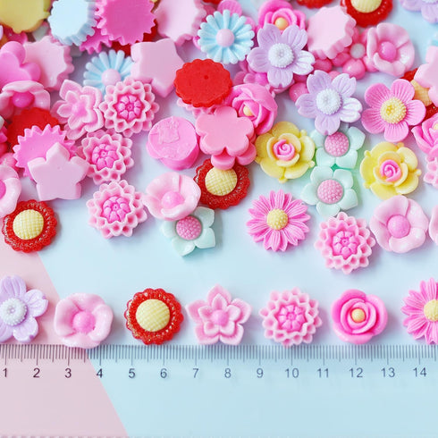 LOPURO Flower Flatback Beads Charms, 50pcs Mix Resin Flower Flatback Charms for Phone Case Ornament Scrapbooking Crafts Making Hair Clip Headband ...