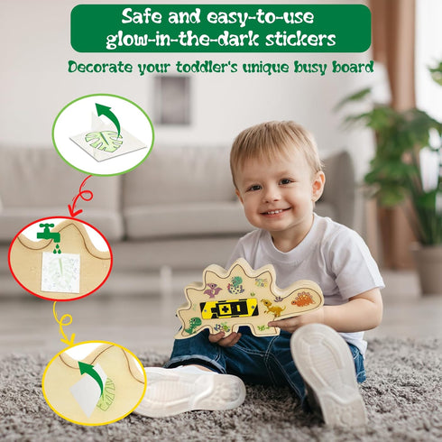 Toddler Busy Board, Montessori Toys for 1-3 + Year Old Baby, Wooden Busy Board with Led Light, Dinosaur Toddler Toys Sensory Toys Travel Toys for ...