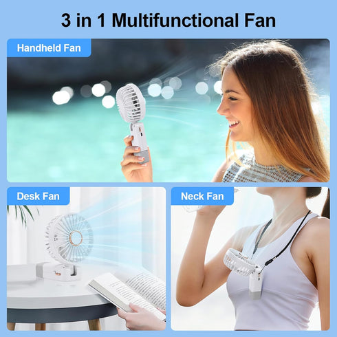 Handheld Fan, Portable Hand Fan USB Rechargeable Fans with 5 Speeds, Mini Foldable Battery Operated Fan, Small Desktop Fans with LED Display for H...