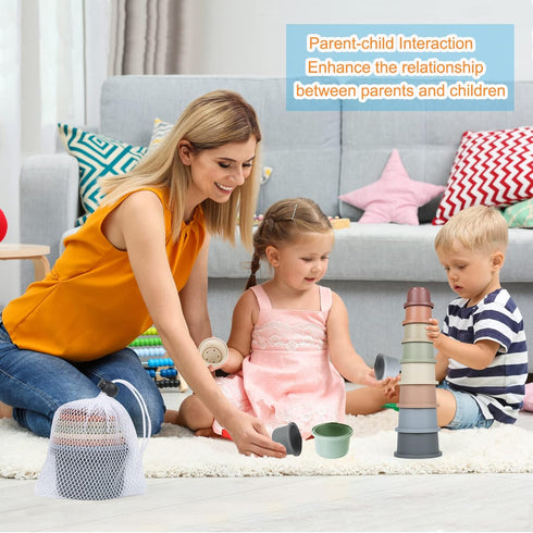 Stacking Cups Toy for Baby 6-12 Months, 8PCS Nesting Cups Set for Toddler 1-3, Kids Bathing and Counting Stackable Toy for Early Educational Learn...