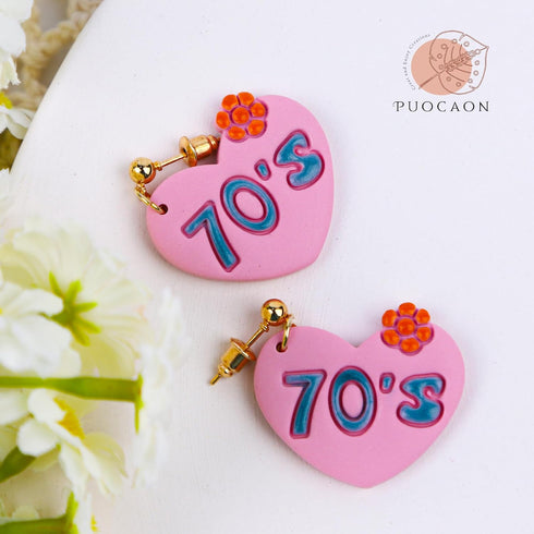 Puocaon 70s Heart Clay Cutters - 7 Pcs 3D Print Clay Cutters for Earrings, Arch Frame Sunflower Polymer Clay Cutters for Jewelry Making, Guitar Di...