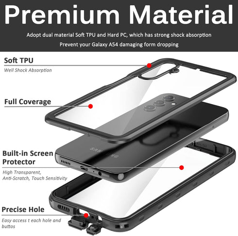 Miimall Compatible for Samsung Galaxy A54 5G Case Waterproof, Built-in HD Clear Screen Protector, 360 Degree Full Shockproof Bumper, Professional ...