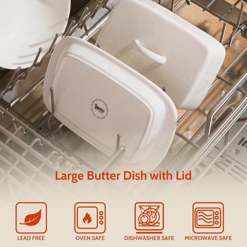 Sweese Large Butter Dish with Lid for Countertop, Porcelain 8oz Butter Keeper with Handle Cover Design, 7.7 Inch Butter Container Perfect for East...