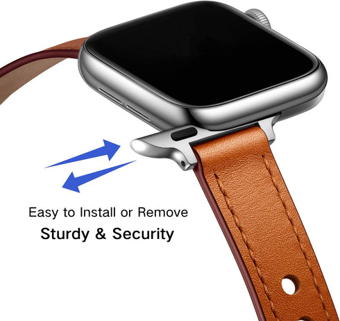 OUHENG Slim Bands Compatible with Apple Watch Band 42mm 41mm 40mm 38mm, Women Genuine Leather Replacement Thin Strap for iWatch SE2 SE Series 10 9...
