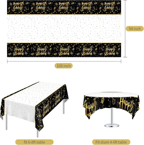 Ruisita 2 Pack Black Gold Table Cloth Cover Happy Birthday Tablecloth Party Tablecloths Rectangular Table Cloth Cover for Indoor or Outdoor Partie...