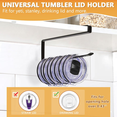 Tumbler Lid Organizer 2 Pack Tumbler Lid Storage Hook Up to 20 Lids, Space Saving Cup Lid Holders Under Cabinet Tumbler Lid Hanger for Kitchen Sto...