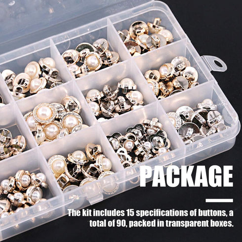 Swpeet 150Pcs 15 Types Beautifu Sew in Faux Pearl Buttons Sewing Crafts with Shank Cover Up Buttons for Clothes Shirts Suits Coats Sweaters Storag...