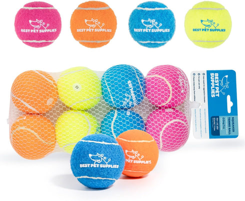Best Pet Supplies Squeaky Tennis Toys for Dogs, 8-Pack, Heavy-Duty Interactive Pet Toys for Throwing and Fetching, Supports Exercise and Natural B...