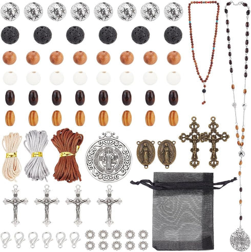 PH PandaHall 359pcs Rosary Jewelry Making Kit First Communion Necklace Set Prayer Making Supplies Cross Charms for Easter Eid Mubarak Ramadan Neck...