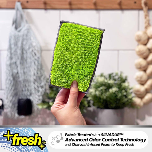 Fresh Professional Microfiber Sponge Cloths, Fabric Treated with SILVADUR Advanced Odor Control Technology and Charcoal-Infused Foam, 6-Pack Spong...