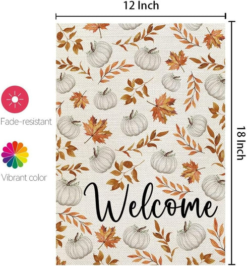 CROWNED BEAUTY Fall Garden Flag 12x18 Inch Double Sided for Outside Pumpkin Maple Leaf Burlap Small Seasonal Autumn Yard Decoration...