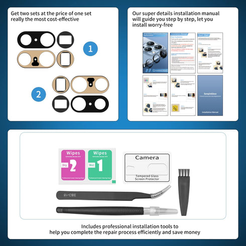 2 Pack Back Rear Camera Lens Glass Replacement for Google Pixel 7 Pro 5G 2022 GP4BC GE2AE with Pre-Installed Adhesive, Include Repair Tool Set+ In...