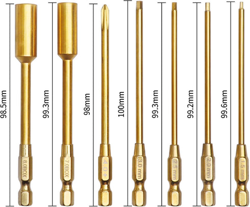 Titanium RC Hex Bits Set 1.5/2.0/2.5/3.0mm Allen Wrench Keys M4 Lock Nuts Driver, Phillips Bit for RC Hex Head Screws Compatible with 1/4" Drive D...