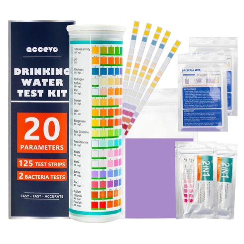 Accevo 20 in 1 Complete Drinking Water Test Kits, 125 Strips-Well, Tap, Home, City Water Testing Strip for Lead, Chlorine, Hardness, Iron, Fluorid...