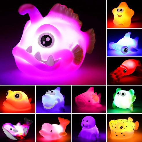 Bath Toys, 12 Pcs Light Up Ocean Sea Animal Set, Flashing Colorful LED Light Floating Bathtub Toys for Baby Infant Kid Toddler Preschool, Great Gi...