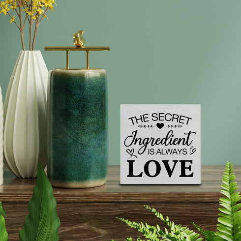Rustic Kitchen Wooden Box Sign Desk Decor, the Secret Ingredient Is Always Love Wood Block Sign Home Kitchen Tabletop Shelf Desk Decoration, 5 X 5...
