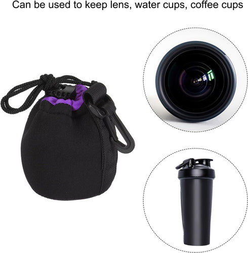 PATIKIL Camera Lens Bag, 2.8" IDx3.9 H Drawstring Lens Pouch with Thick Protective Neoprene, Lens Case for DSLR Camera Lens, Water Coffee Cups, Bl...