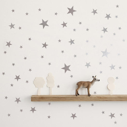 Star Wall Decals (189 Count) Silver Star Nursery Removable Peel and Stick Wall Decals, Vintage Silver...