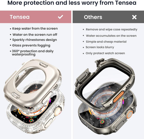 Tensea [2 in 1 for Waterproof Apple Watch Ultra2/Ultra Screen Protector Case 49mm Accessories, iWatch Hard PC Diamond Front & Back Bumper Case wit...