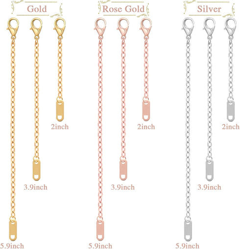 9 Pcs Necklace Extender, Chain Extenders for Necklaces, Delicate Stainless Steel Jewelry Chain Extenders for Bracelet Anklet Necklace (Gold/Silver...