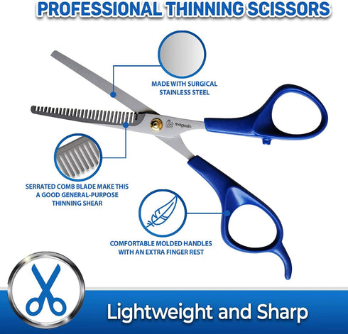 PET MAGASIN Pet Thinning Shears - Professional Thinning Scissors with Toothed Blade - Blue...