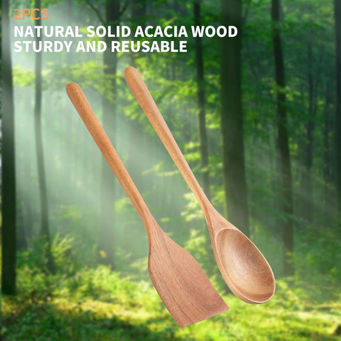 2PCS Long Handle Gigantic Spatula Spoon Premium Acacia Wooden Spoons For Cooking 17''Large Soliod Wooden Cooking Spoons Smooth Finish in Large Sty...