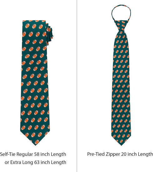 Jacob Alexander Men's American Football Game Balls Pattern Pre-Tied Zipper Neck Tie - Green...