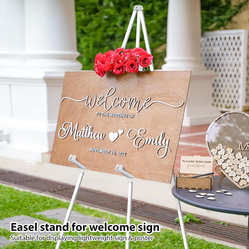 63" White Easel Stand for Wedding Sign Poster Display Easel Folding Art Easel for Floor Adjustable Metal Easel Instant Tripod Easel for Display Pa...