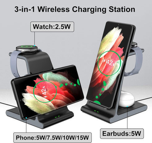 Wireless Charger for Samsung, 3 in 1 Wireless Charging Station for Galaxy S24 Ultra S23 S22 Z Fold 4 Z Flip4 S21, Watch Charger for Samsung Galaxy...